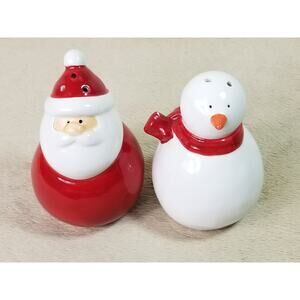 Christmas Oneida Salt & Pepper Shakers Santa & Snowman 3 1/2" Porcelain 80s Vtg